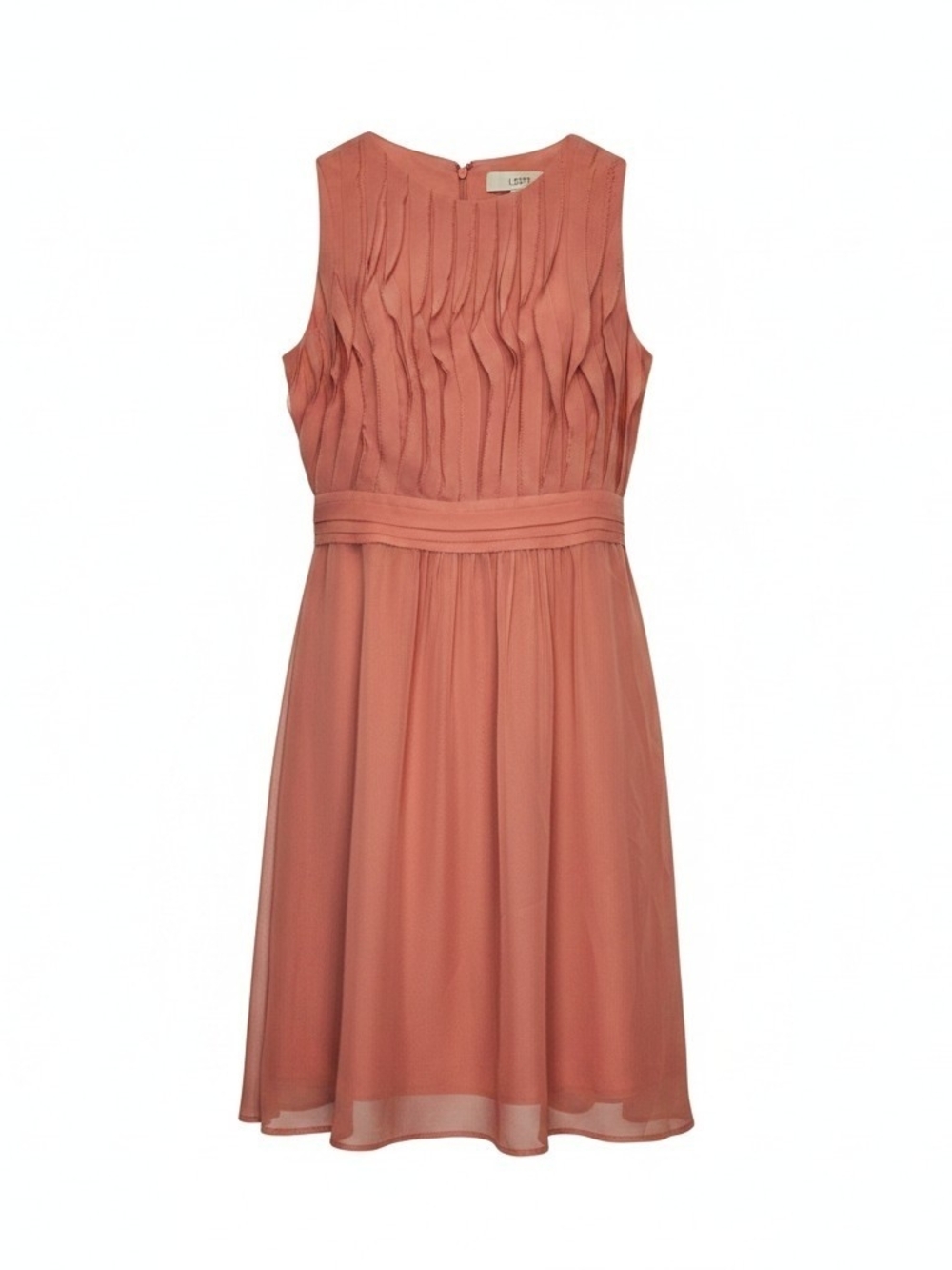 Loft Petite Coral Pleated A-Line Dress business casual elegant eveningwear
